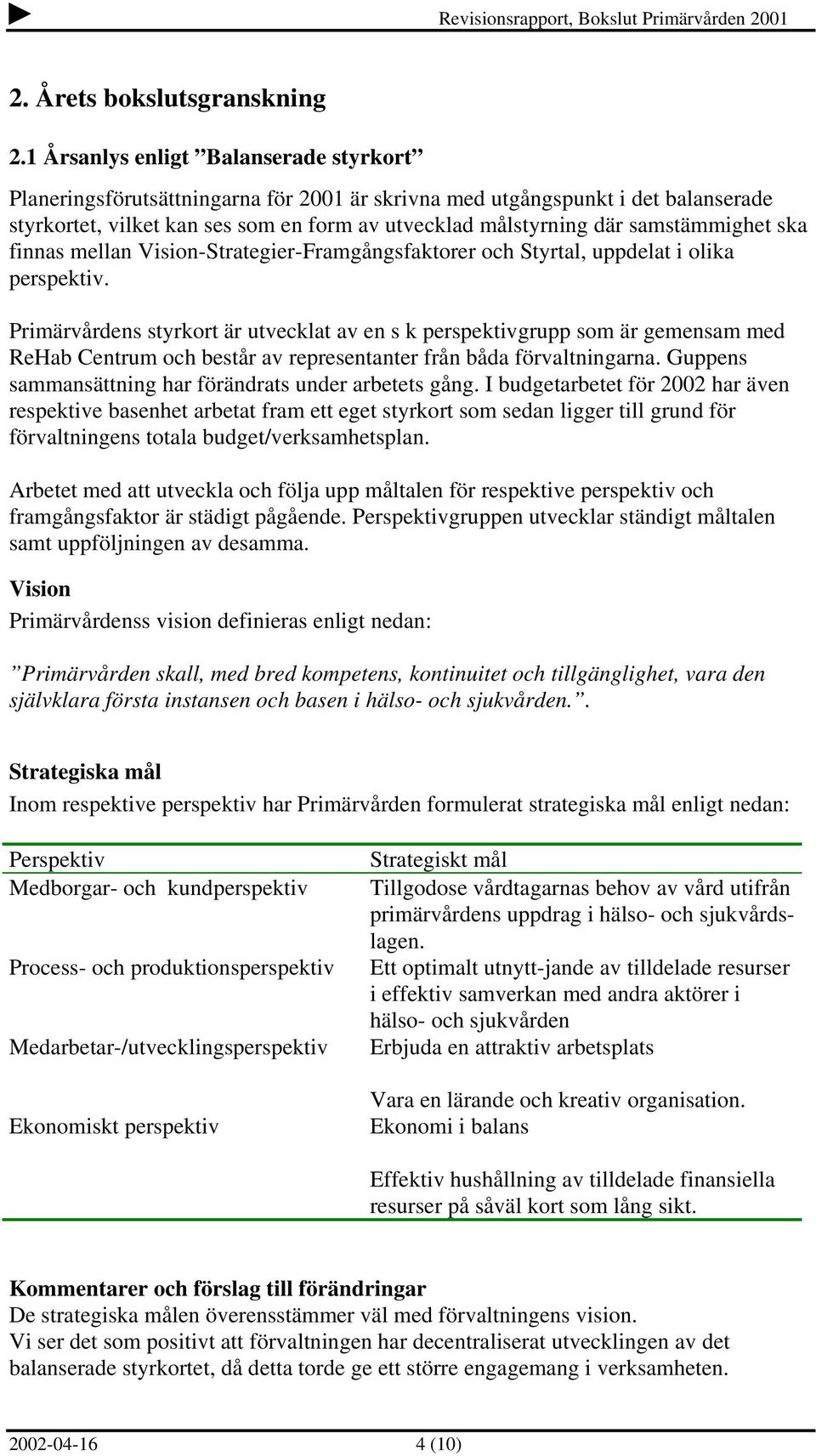 samstämmighet ska finnas mellan Vision-Strategier-Framgångsfaktorer och Styrtal, uppdelat i olika perspektiv.