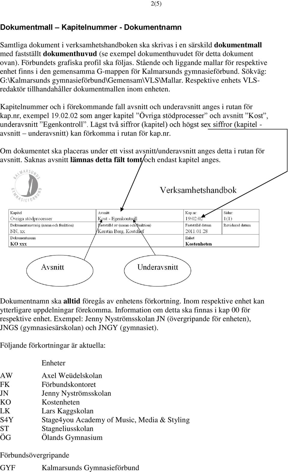 Sökväg: G:\Kalmarsunds gymnasieförbund\gemensam\vls\mallar. Respektive enhets VLSredaktör tillhandahåller dokumentmallen inom enheten.