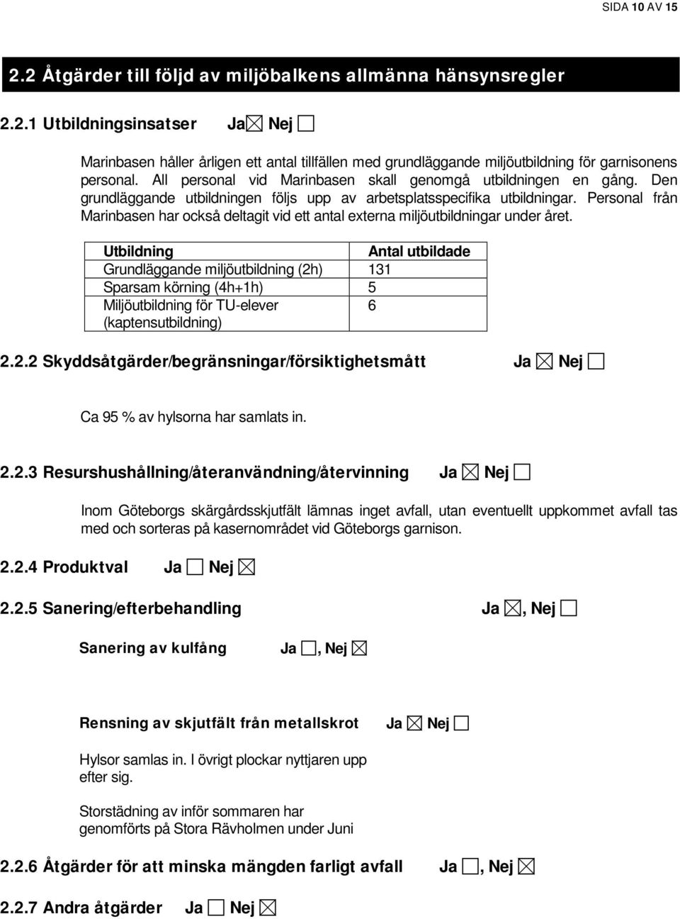 Personal från Marinbasen har också deltagit vid ett antal externa miljöutbildningar under året.