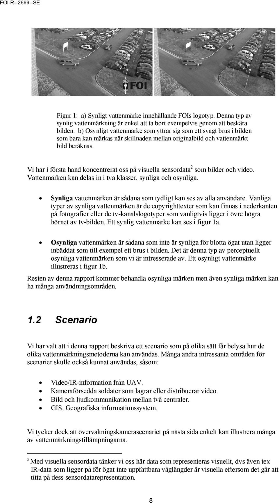 Vi har i första hand koncentrerat oss på visuella sensordata2 som bilder och video. Vattenmärken kan delas in i två klasser, synliga och osynliga.