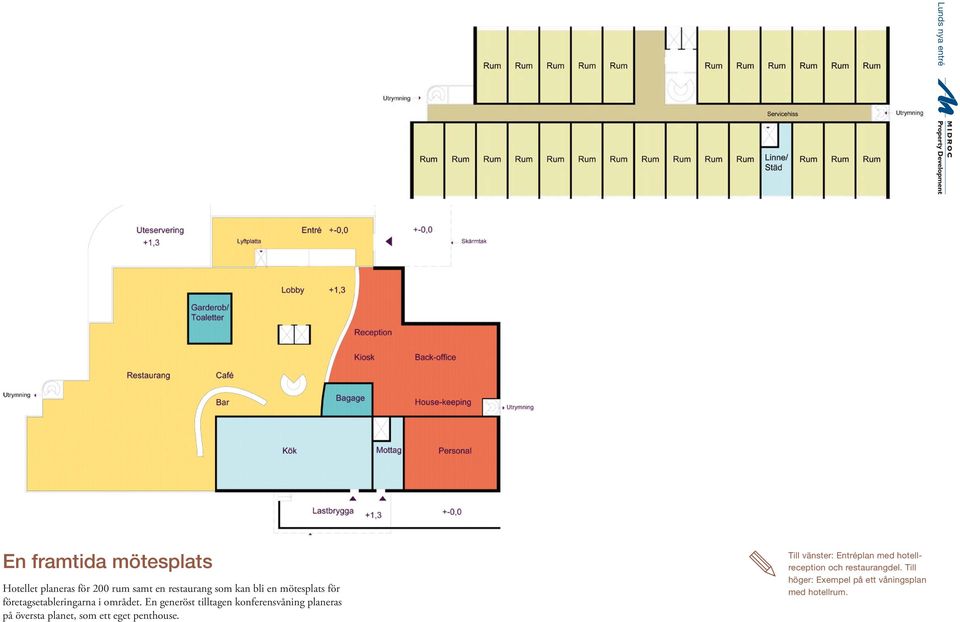 En generöst tilltagen konferensvåning planeras på översta planet, som ett eget penthouse.