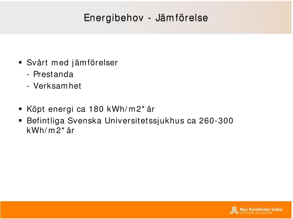 Köpt energi ca 180 kwh/m2*år Befintliga