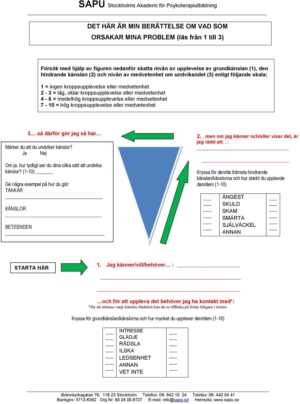 medvetenhet 7-10 = hög kroppsupplevelse eller medvetenhet 3. så därför gör jag så här Märker du att du undviker känslor? Ja Nej Om ja, hur tydligt ser du dina olika sätt att undvika känslor?