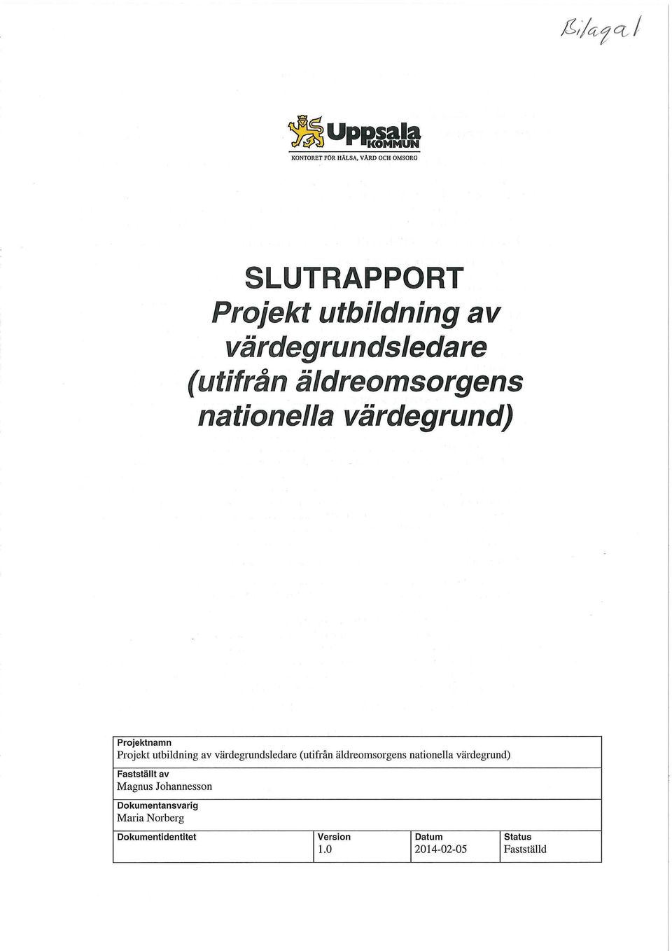 värdegrundsledare (utifrån äldieomsorgens nationella värdegrund) Fastställt av Magnus