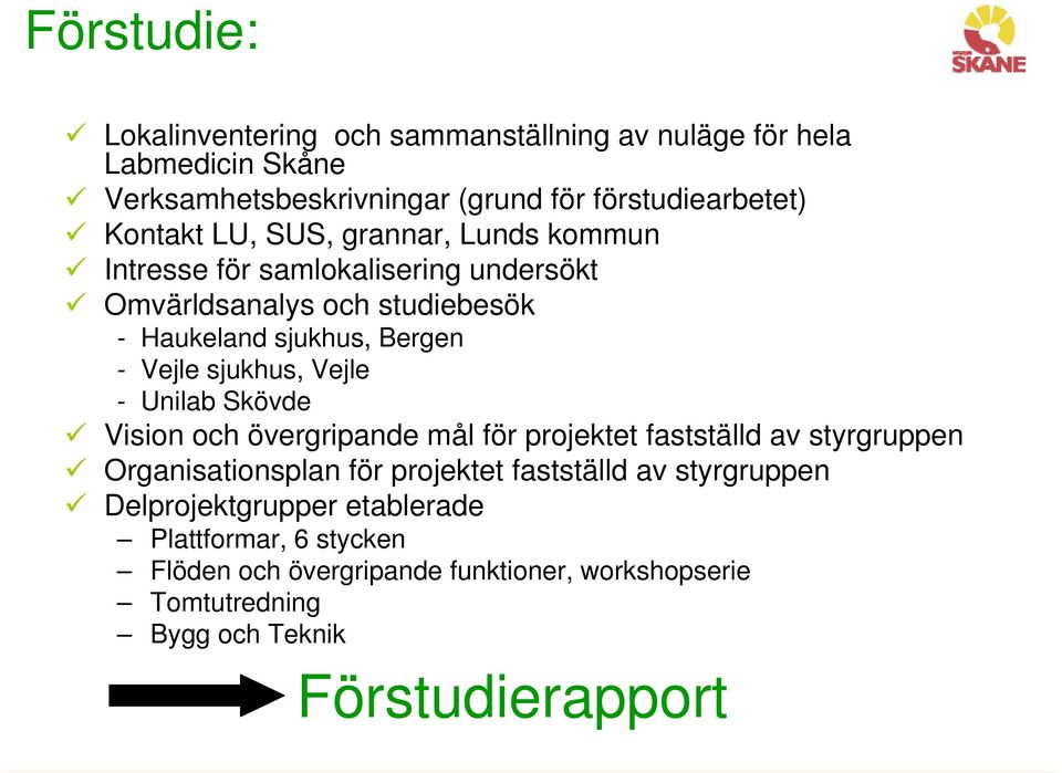 Vejle - Unilab Skövde Vision och övergripande mål för projektet fastställd av styrgruppen Organisationsplan för projektet fastställd av styrgruppen