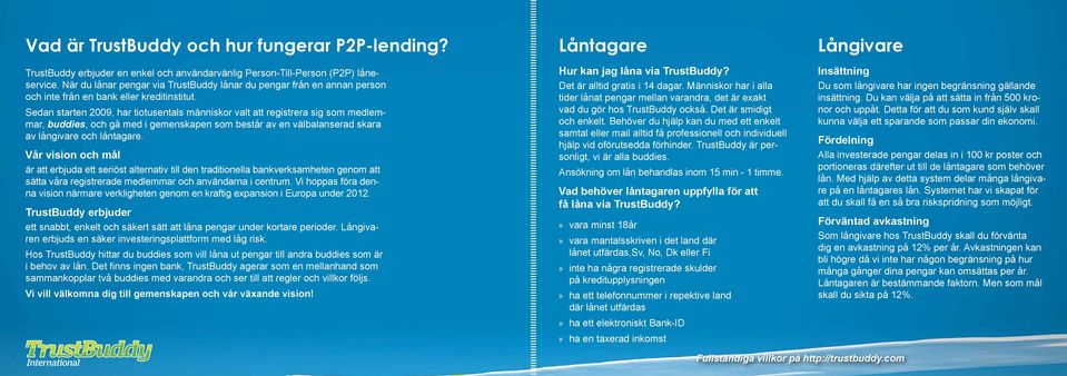 Sedan starten 2009, har tiotusentals människor valt att registrera sig som medlemmar, buddies, och gå med i gemenskapen som består av en välbalanserad skara av långivare och låntagare.