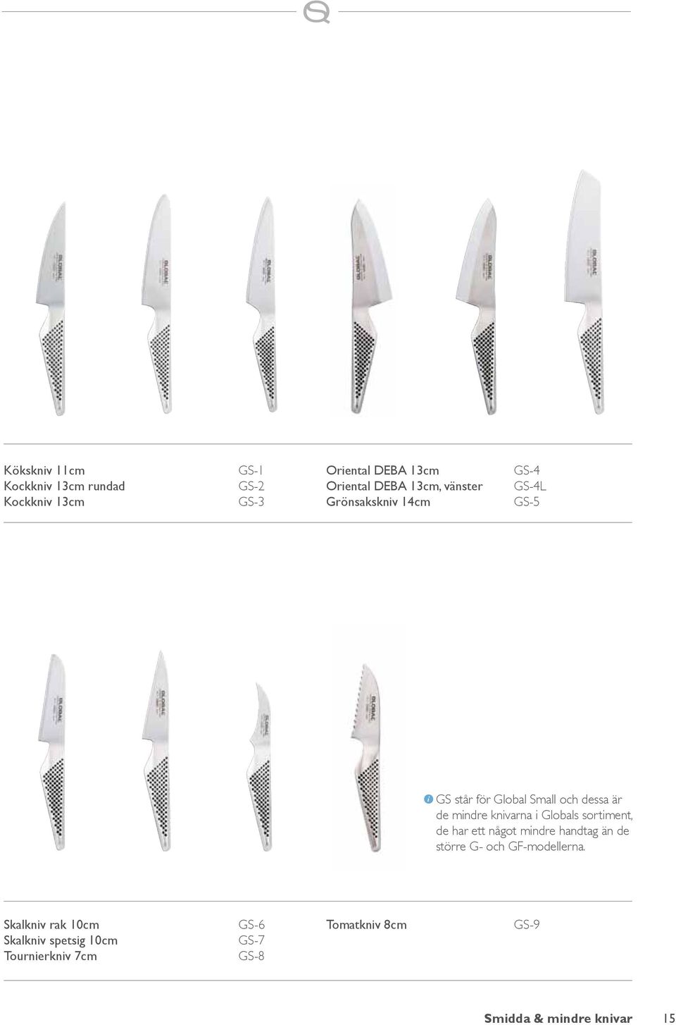 knvarna Globals sortment, de har ett något mndre handtag än de större G- och GF-modellerna.