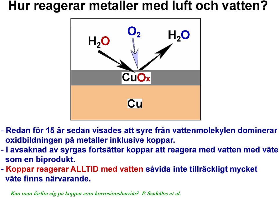 oxidbildningen på metaller inklusive koppar.