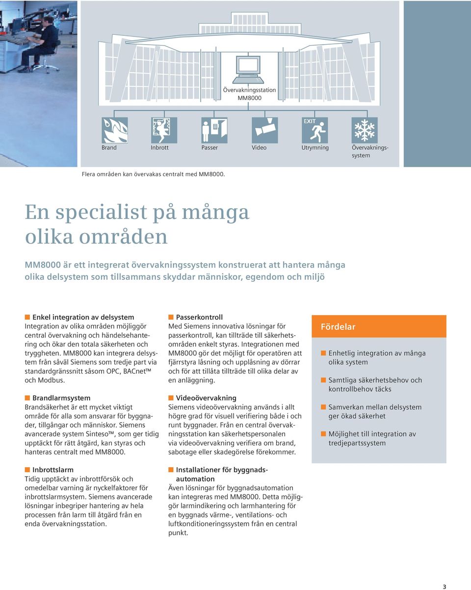 av delsystem Integration av olika områden möjliggör central övervakning och händelsehantering och ökar den totala säkerheten och tryggheten.