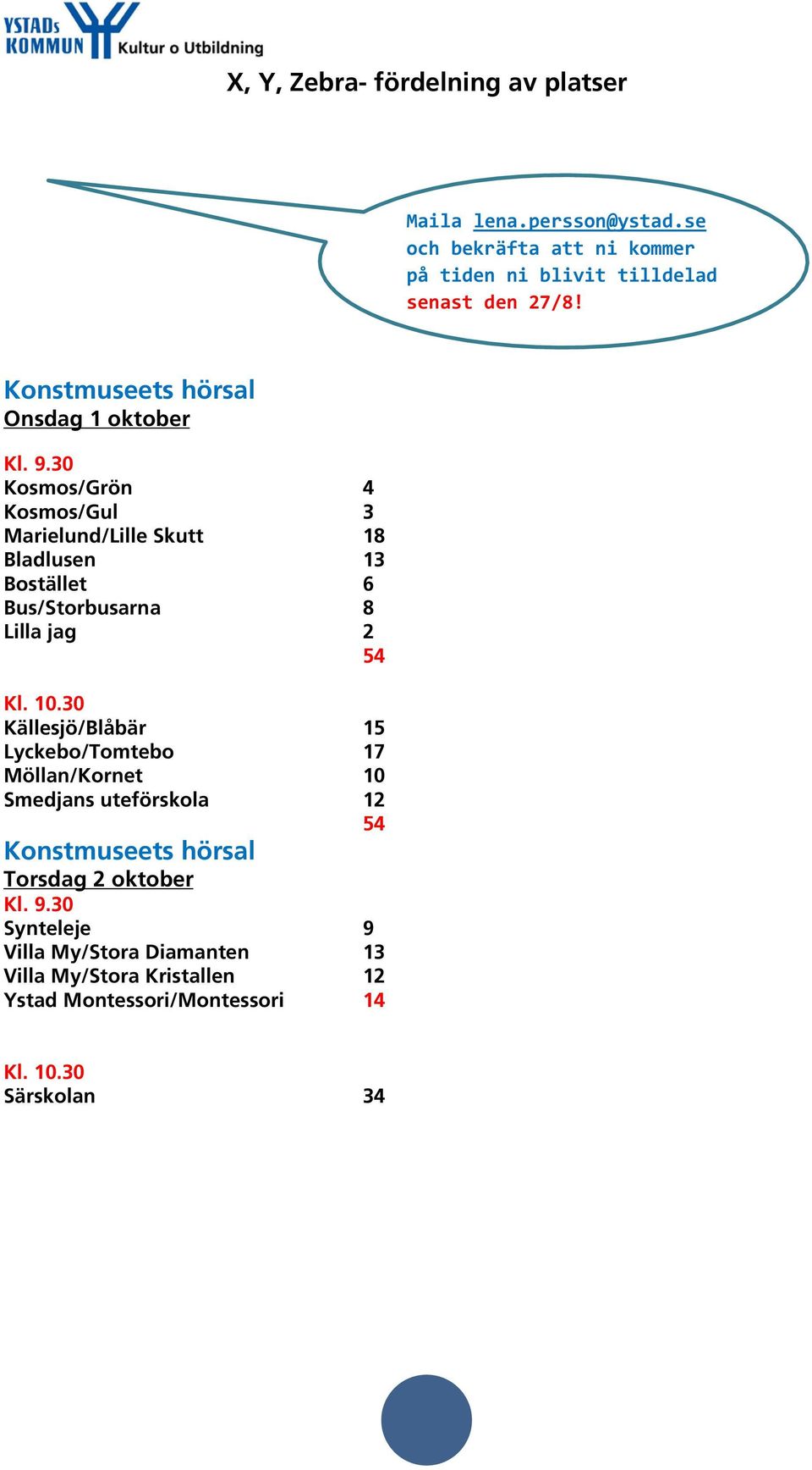 30 Kosmos/Grön 4 Kosmos/Gul 3 Marielund/Lille Skutt 18 Bladlusen 13 Bostället 6 Bus/Storbusarna 8 Lilla jag 2 54 Kl. 10.