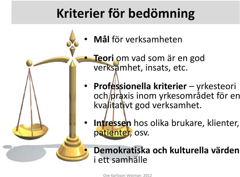 Professionella kriterier yrkesteori och praxis inom yrkesområdet för en