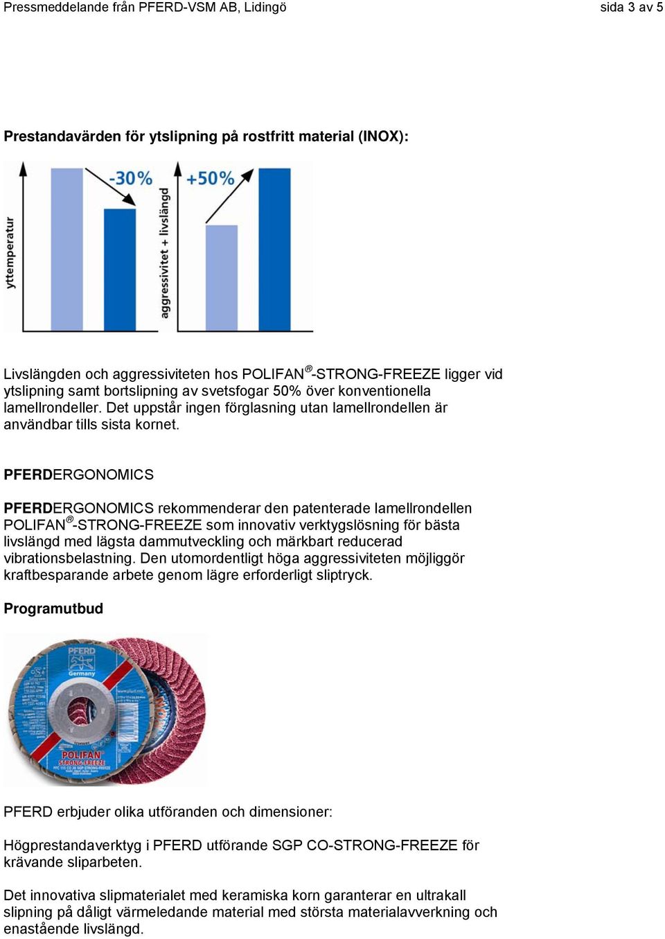 PFERDERGONOMICS PFERDERGONOMICS rekommenderar den patenterade lamellrondellen POLIFAN -STRONG-FREEZE som innovativ verktygslösning för bästa livslängd med lägsta dammutveckling och märkbart reducerad