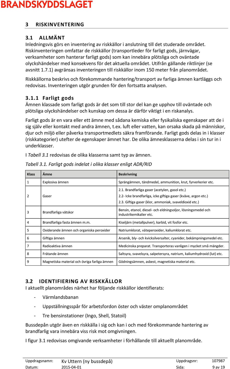 för det aktuella området. Utifrån gällande riktlinjer (se avsnitt 1.7.1) avgränsas inventeringen till riskkällor inom 150 meter från planområdet.