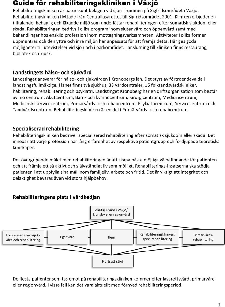 Kliniken erbjuder en tilltalande, behaglig och läkande miljö som underlättar rehabiliteringen efter somatisk sjukdom eller skada.