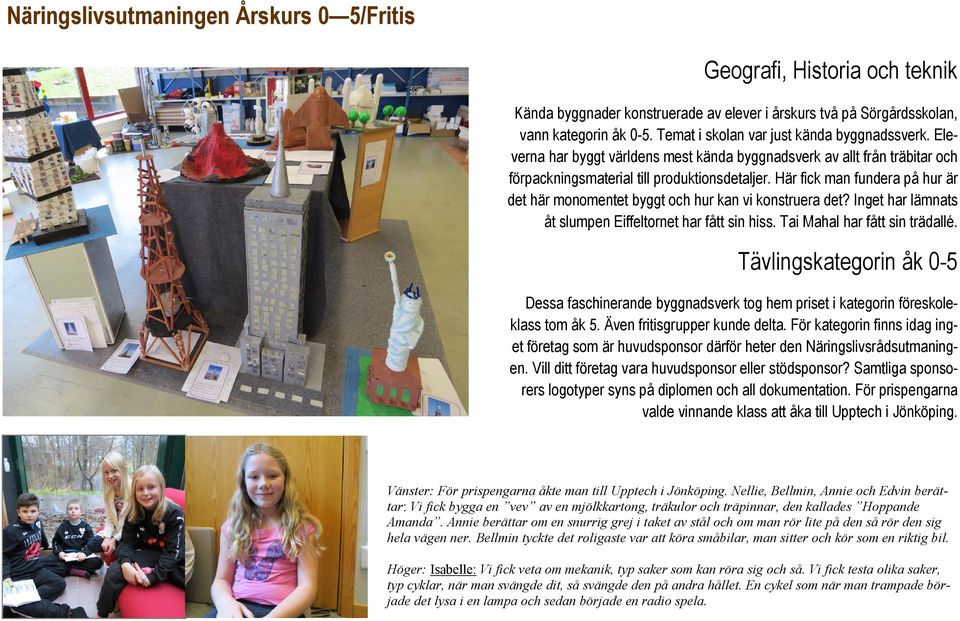 Här fick man fundera på hur är det här monomentet byggt och hur kan vi konstruera det? Inget har lämnats åt slumpen Eiffeltornet har fått sin hiss. Tai Mahal har fått sin trädallé.