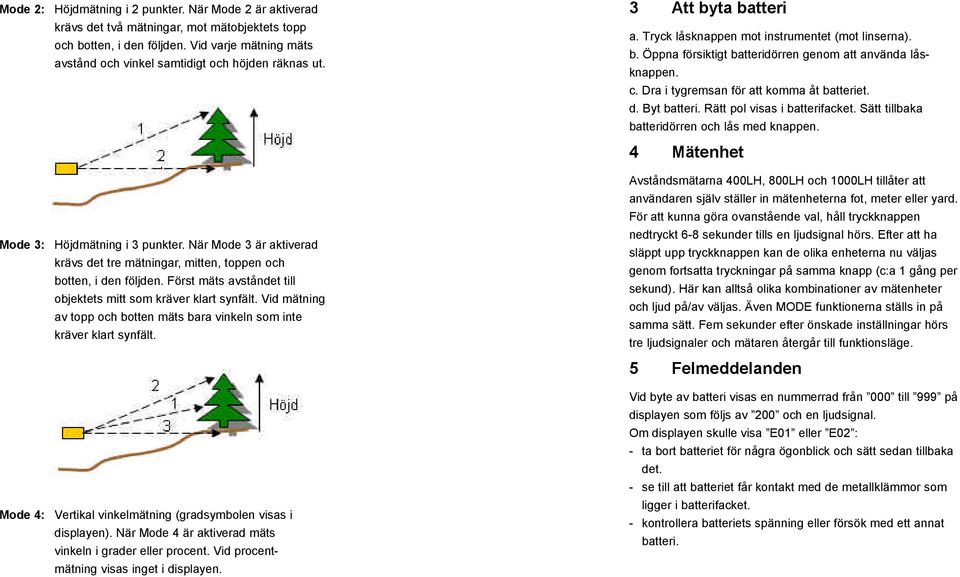 Först mäts avståndet till objektets mitt som kräver klart synfält. Vid mätning av topp och botten mäts bara vinkeln som inte kräver klart synfält.