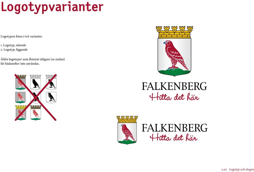 Gamla och existerande vapen och logotyper Den nuvarande skölden i de tre officiella varianterna färg, vit och svart.