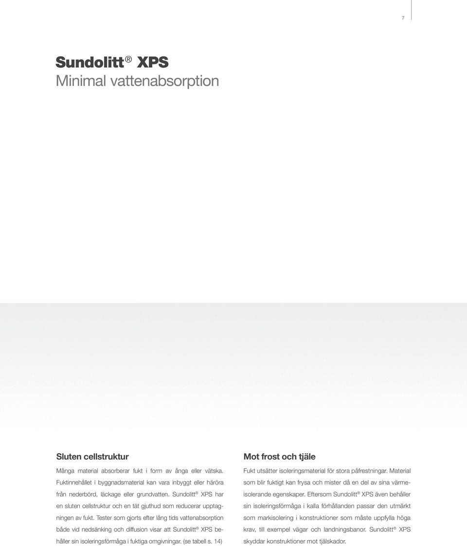 Sundolitt XPS har en sluten cellstruktur och en tät gjuthud som reducerar upptagningen av fukt.