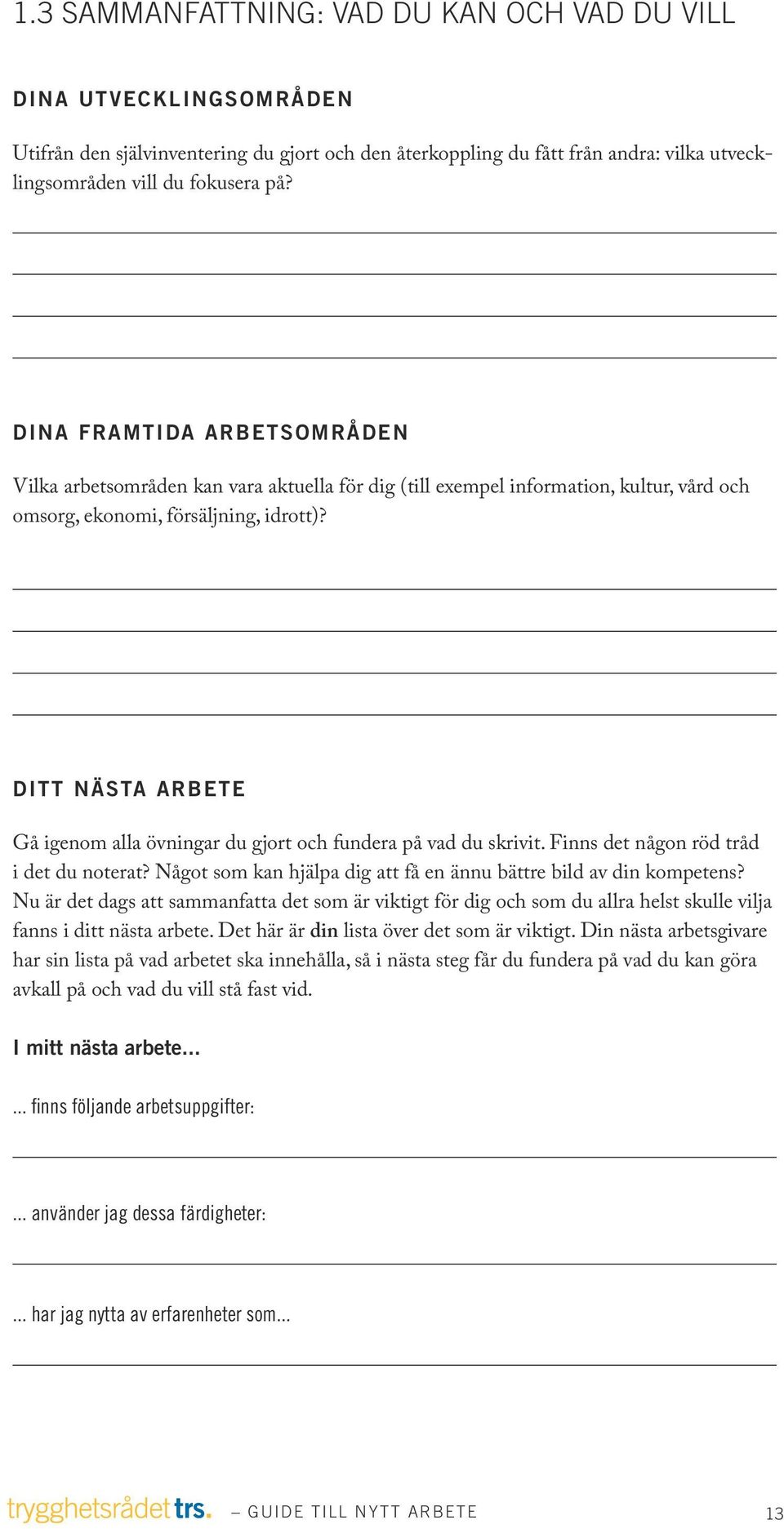 DITT NÄSTA ARBETE Gå igenom alla övningar du gjort och fundera på vad du skrivit. Finns det någon röd tråd i det du noterat? Något som kan hjälpa dig att få en ännu bättre bild av din kompetens?