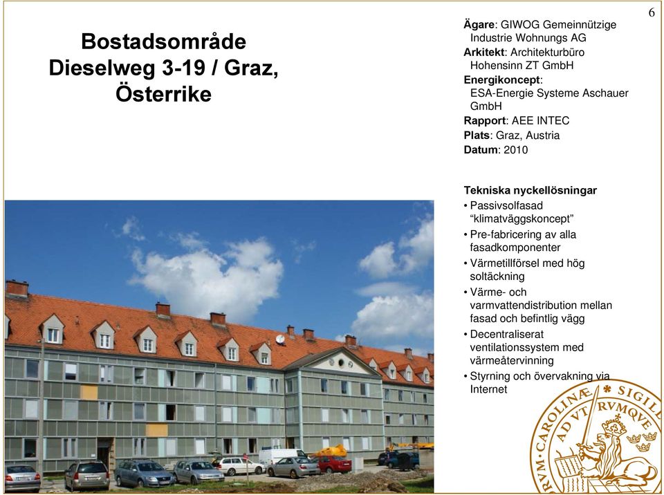 Passivsolfasad klimatväggskoncept Pre-fabricering av alla fasadkomponenter Värmetillförsel med hög soltäckning Värme- och