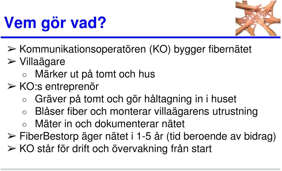 KO:s entreprenör Gräver på tomt och gör håltagning in i huset Blåser fiber och