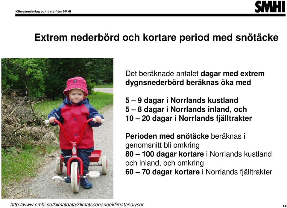 inland, och 10 20 dagar i Norrlands fjälltrakter Perioden med snötäcke beräknas i genomsnitt bli omkring 80 100 dagar kortare i