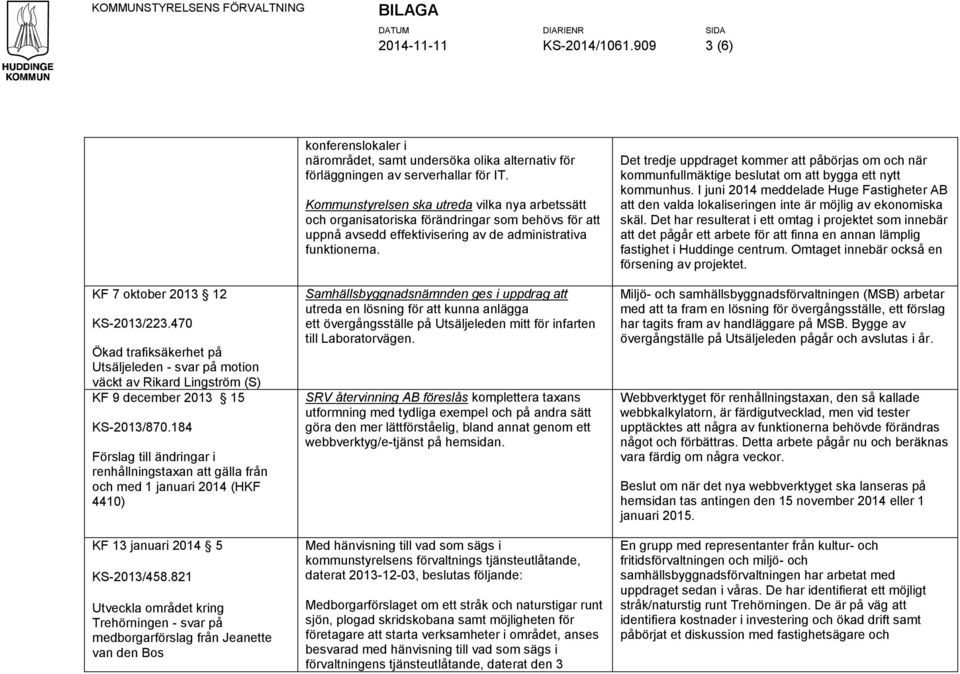 821 Utveckla området kring Trehörningen - svar på medborgarförslag från Jeanette van den Bos konferenslokaler i närområdet, samt undersöka olika alternativ för förläggningen av serverhallar för IT.