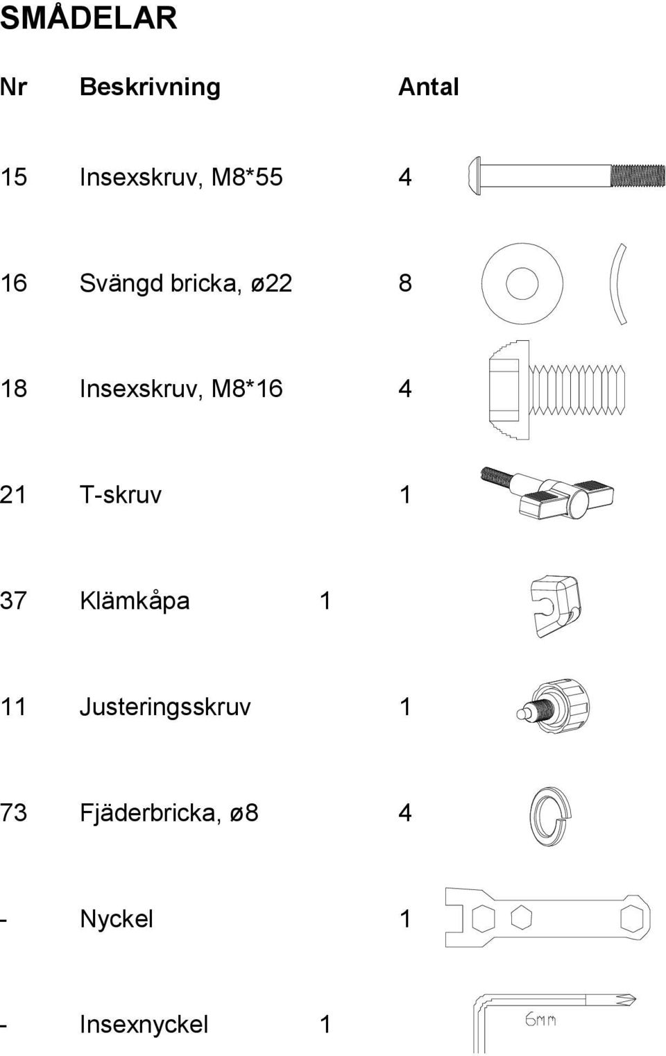 M8*16 4 21 T-skruv 1 37 Klämkåpa 1 11