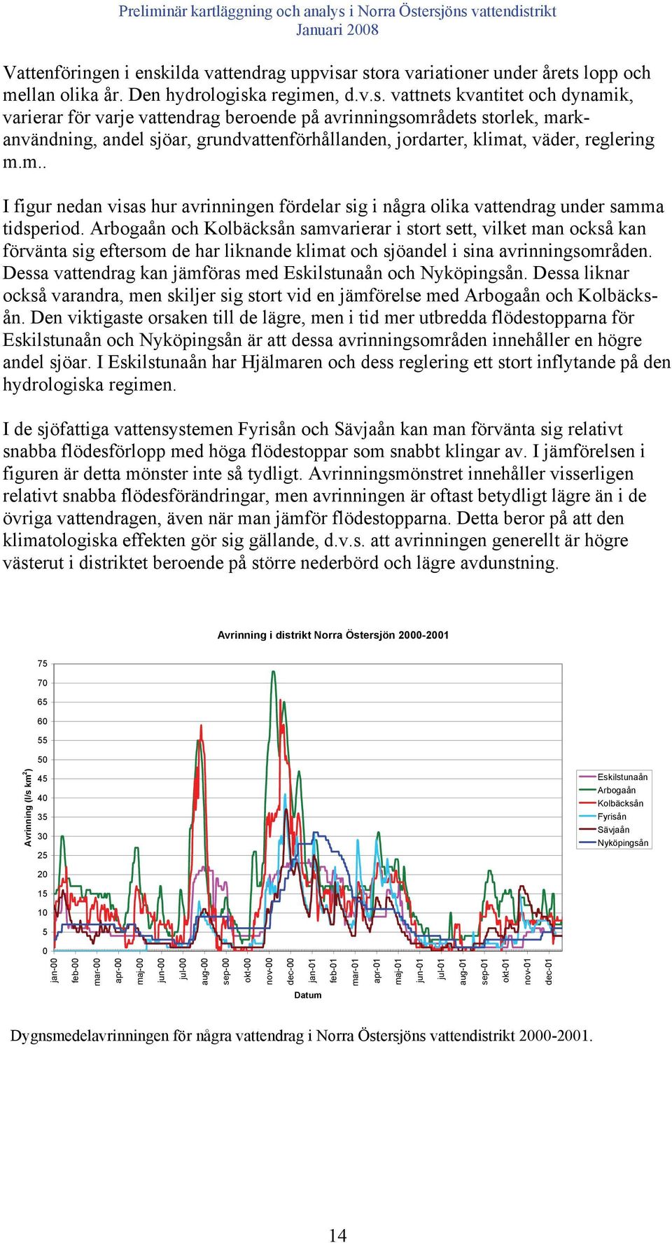 r stora variationer under årets lopp och mellan olika år. Den hydrologiska regimen, d.v.s. vattnets kvantitet och dynamik, varierar för varje vattendrag beroende på avrinningsområdets storlek, markanvändning, andel sjöar, grundvattenförhållanden, jordarter, klimat, väder, reglering m.