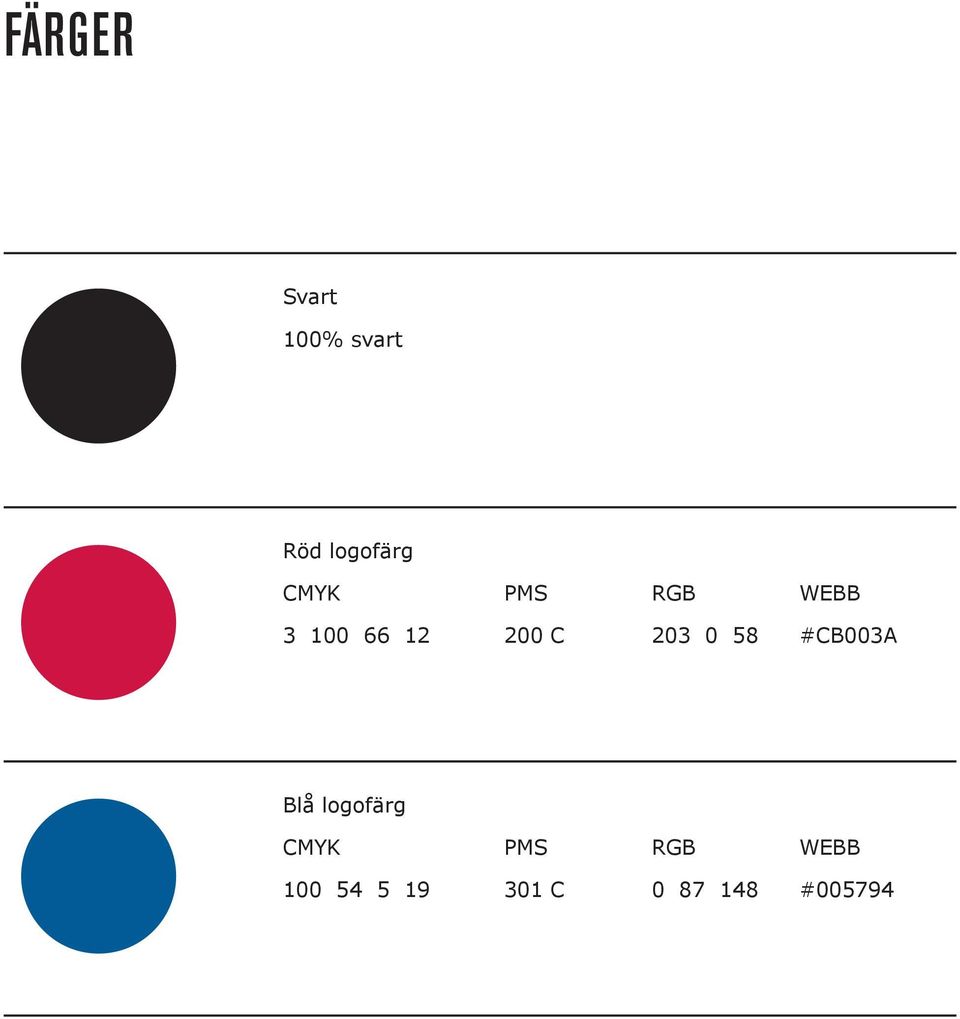 203 0 58 #CB003A Blå logofärg CMYK PMS