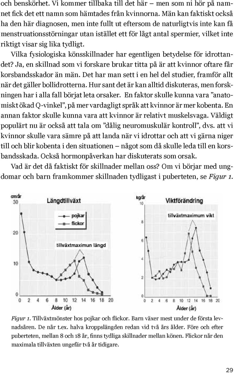 lika tydligt. Vilka fysiologiska könsskillnader har egentligen betydelse för idrottandet? Ja, en skillnad som vi forskare brukar titta på är att kvinnor oftare får korsbandsskador än män.