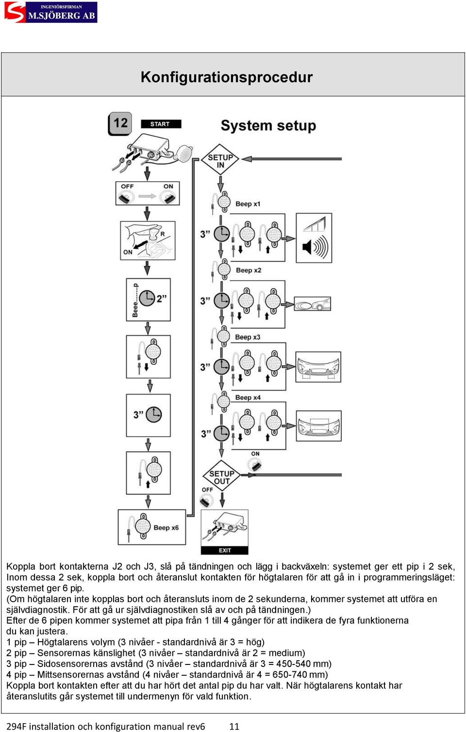 För att gå ur självdiagnostiken slå av och på tändningen.) Efter de 6 pipen kommer systemet att pipa från 1 till 4 gånger för att indikera de fyra funktionerna du kan justera.