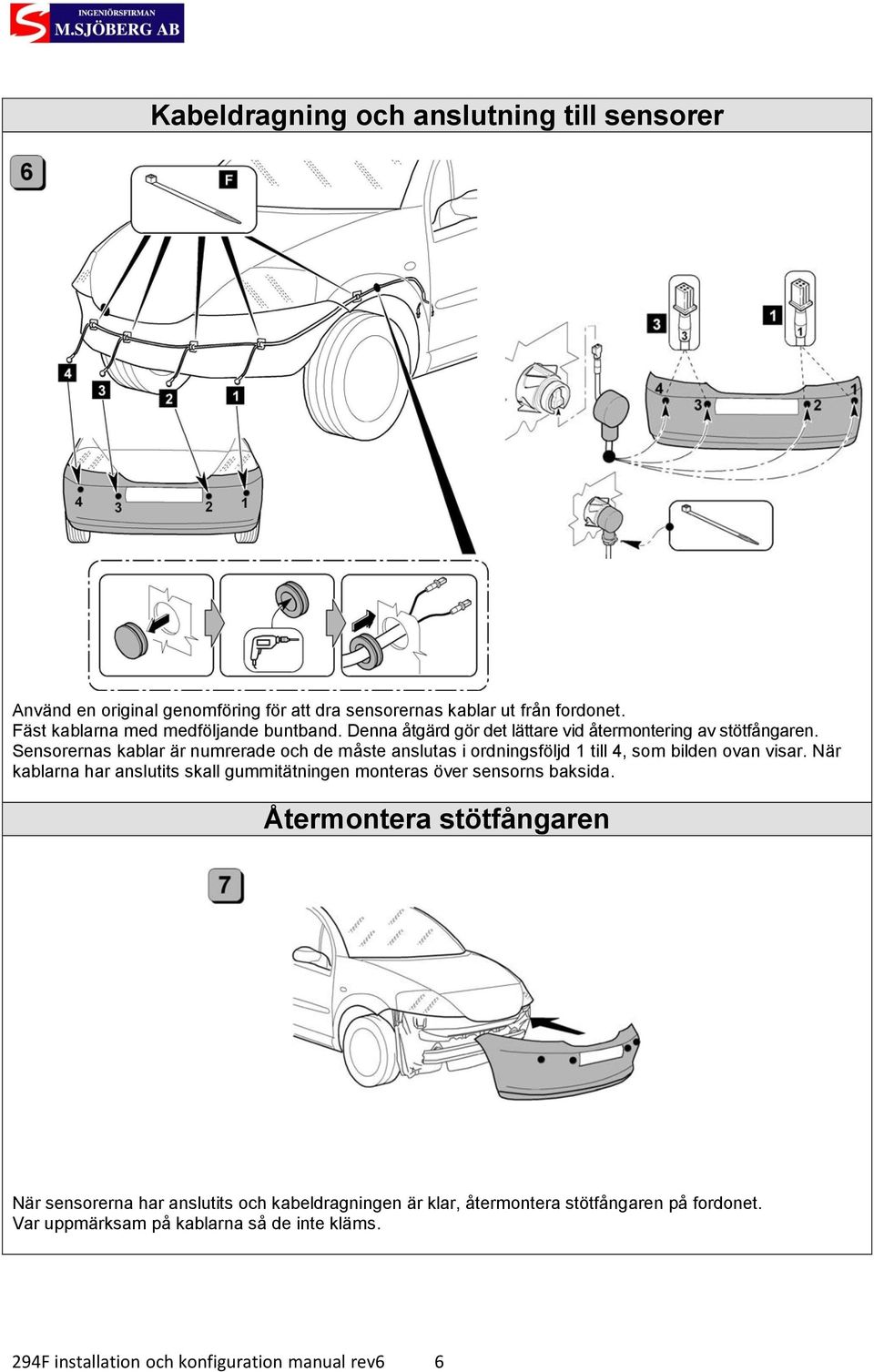 Sensorernas kablar är numrerade och de måste anslutas i ordningsföljd 1 till 4, som bilden ovan visar.