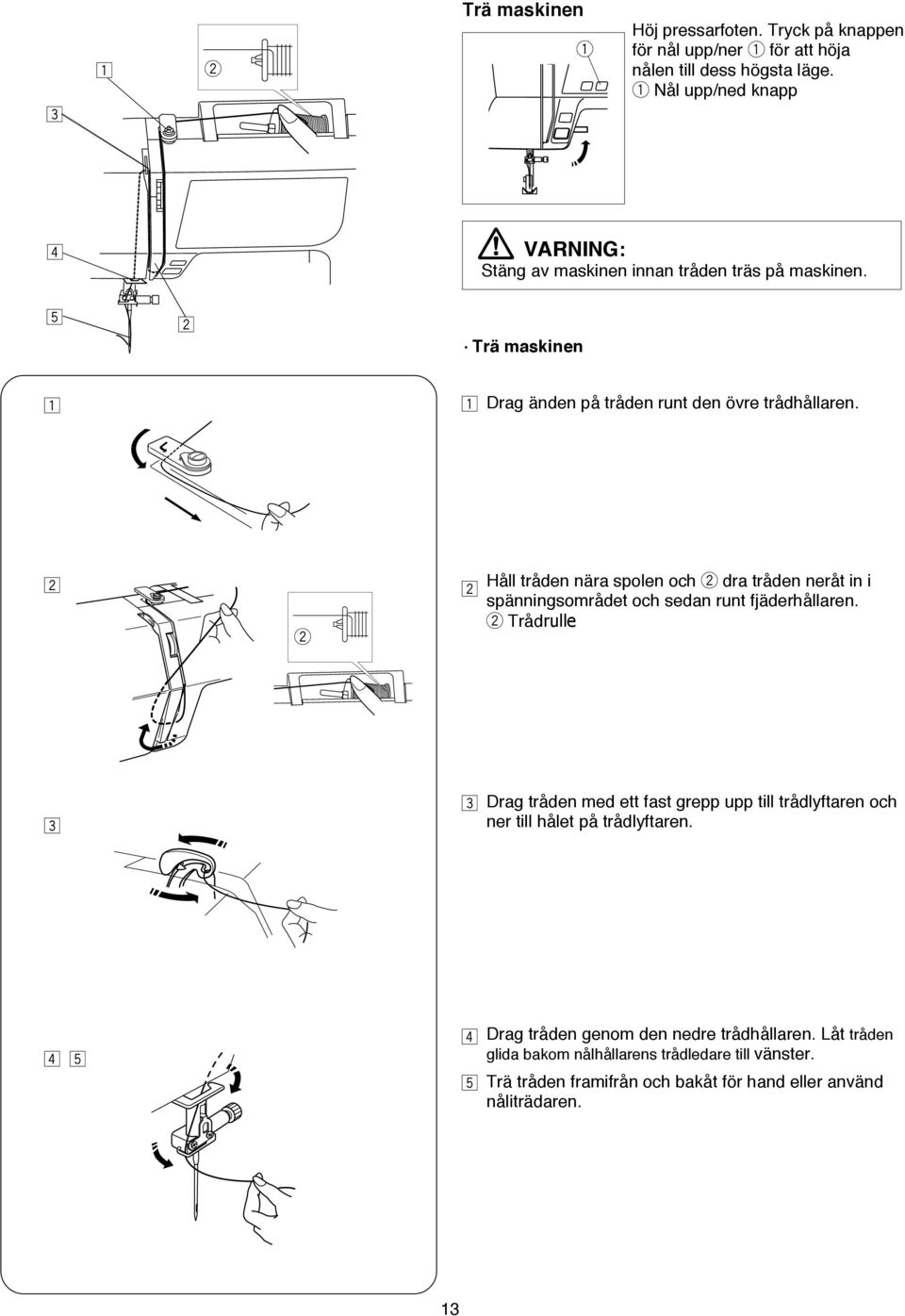 x x Håll tådn näa spoln och da tådn nåt in i spänningsomådt och sdan unt fjädhållan.