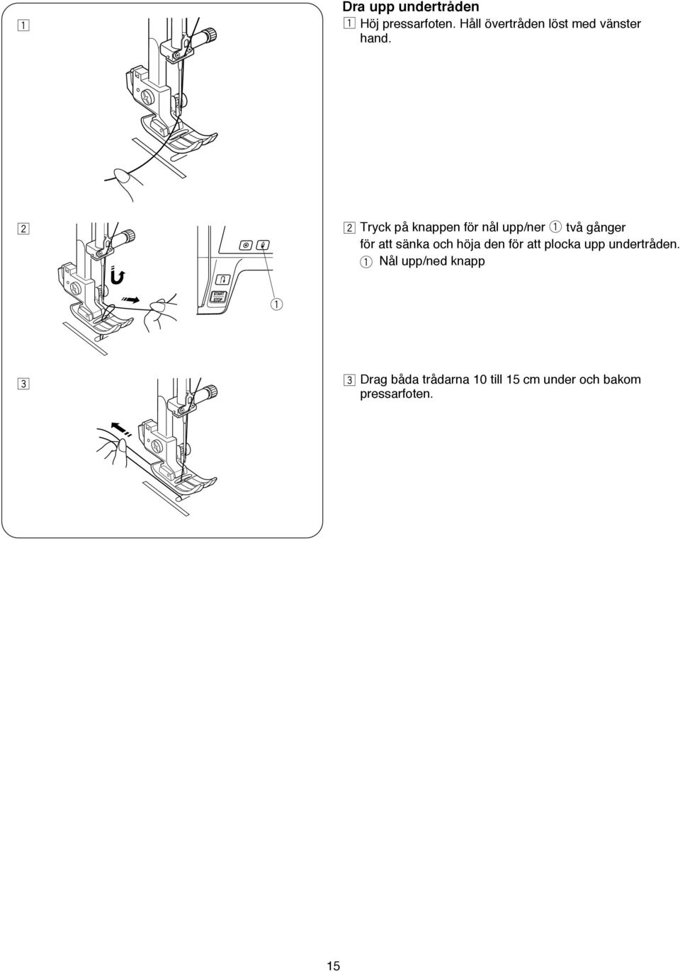x x Tyck på knappn fö nål upp/n två gång fö att sänka och