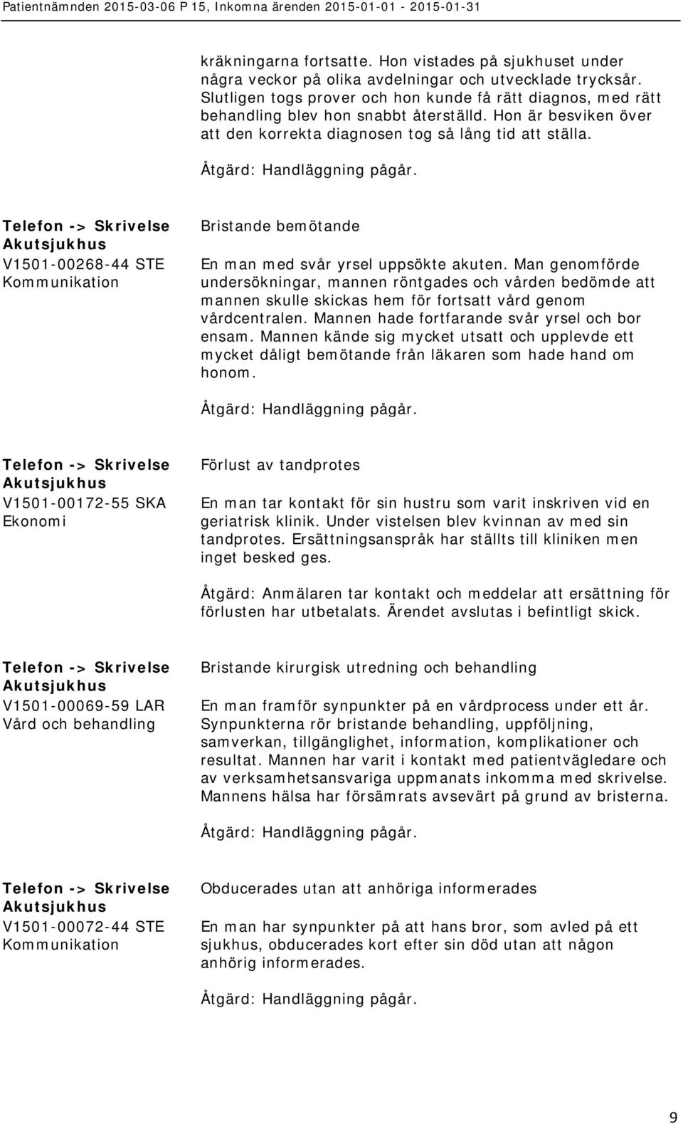 Telefon -> V1501-00268-44 STE Bristande bemötande En man med svår yrsel uppsökte akuten.