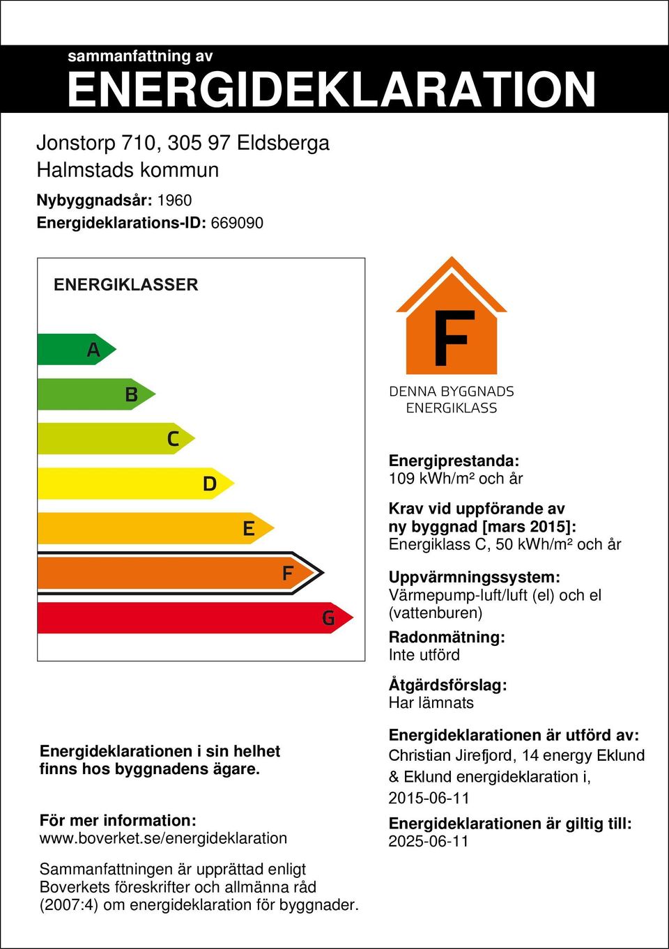 Energideklarationen i sin helhet finns hos byggnadens ägare. För mer information: www.boverket.