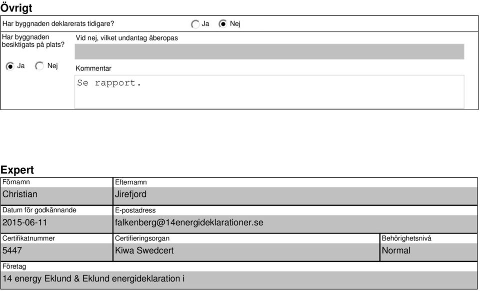 Expert Förnamn Christian Efternamn Jirefjord Datum för godkännande 2015-06-11 Certifikatnummer 5447