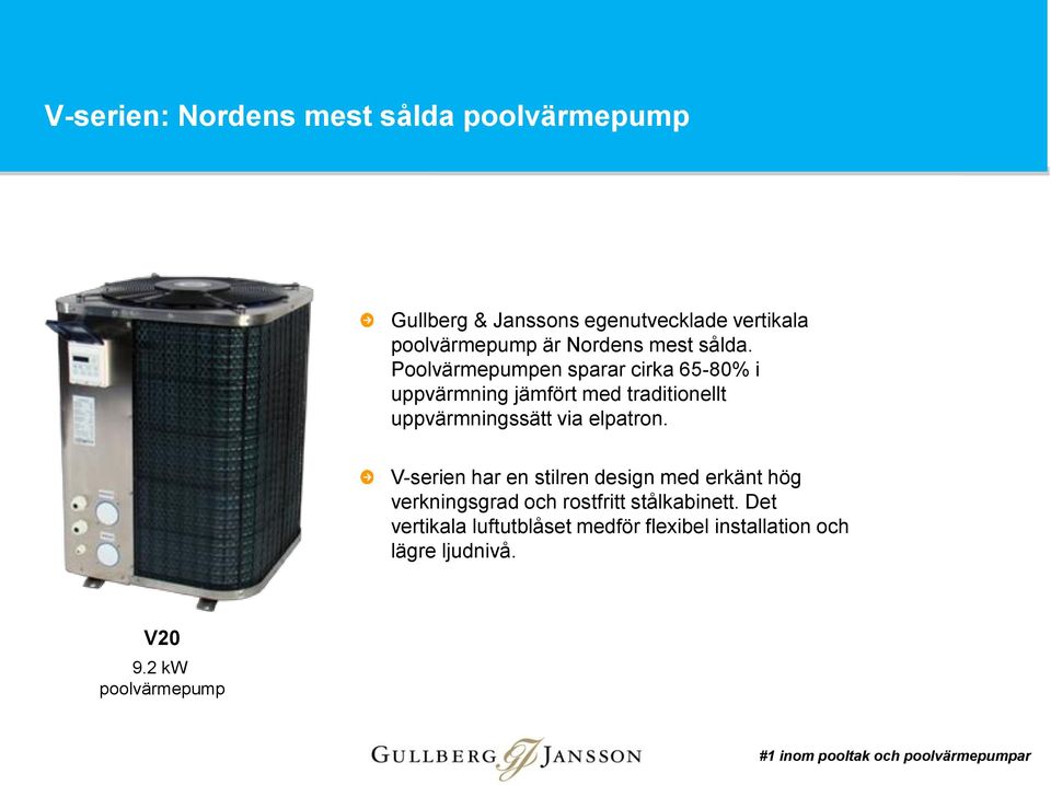Poolvärmepumpen sparar cirka 65-80% i uppvärmning jämfört med traditionellt uppvärmningssätt via