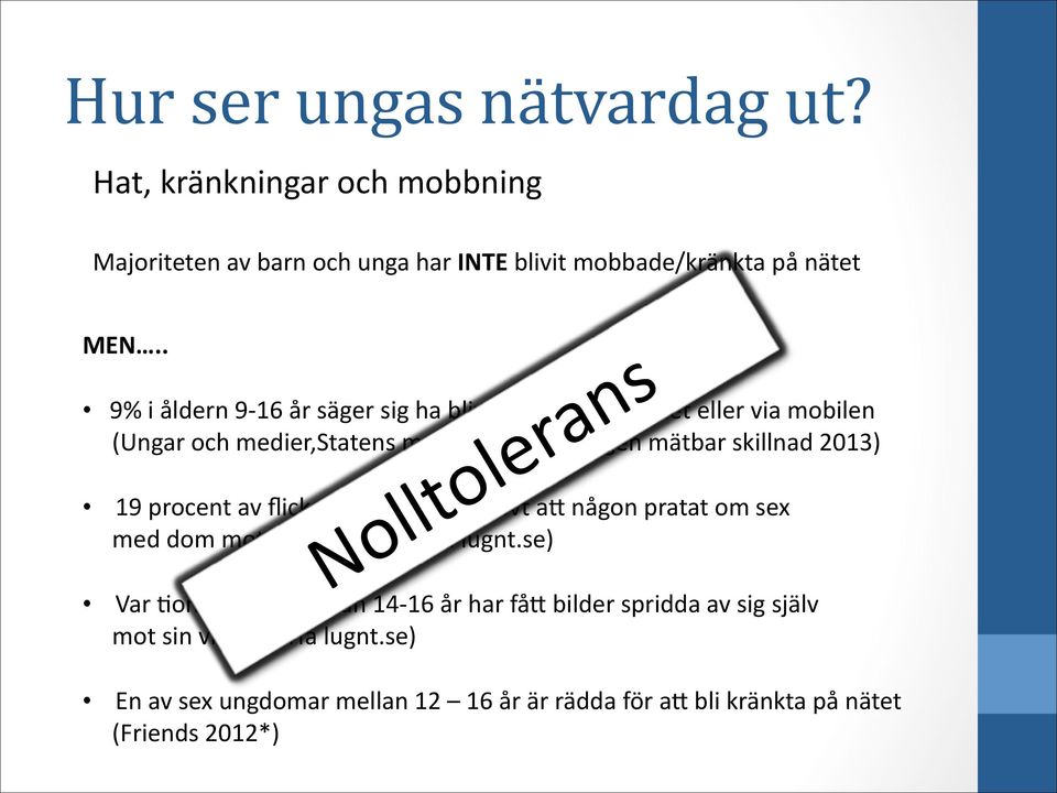 19 procent av flickor 12-16 har upplevt a, någon pratat om sex med dom mot deras vilja. (Surfa lugnt.