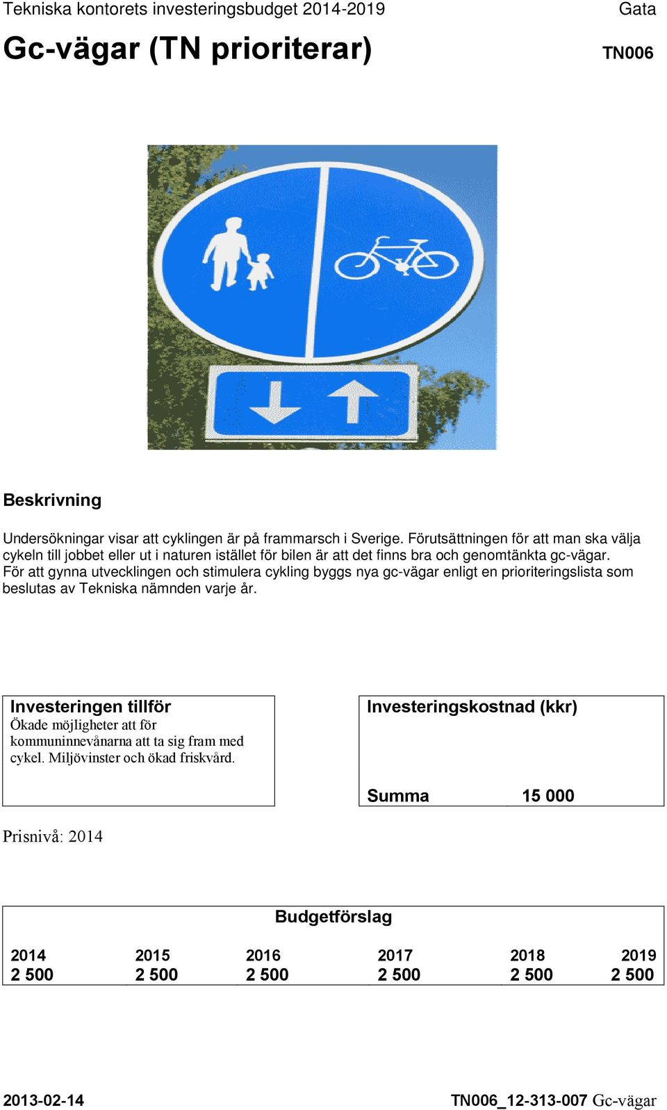 För att gynna utvecklingen och stimulera cykling byggs nya gc-vägar enligt en prioriteringslista som beslutas av Tekniska nämnden varje år.
