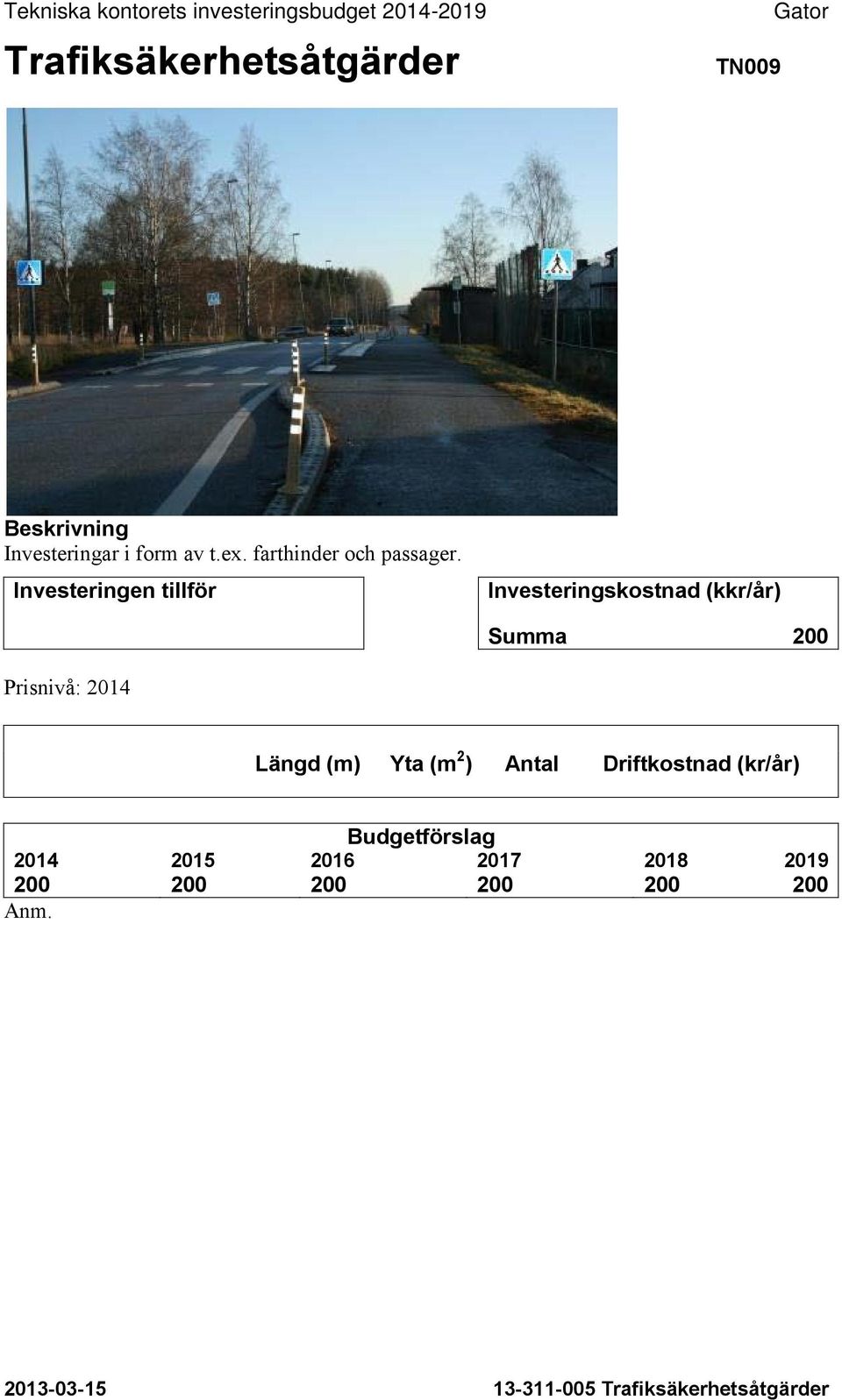 Investeringen tillför Investeringskostnad (kkr/år) Summa 200 Prisnivå: 2014 Längd (m) Yta (m 2
