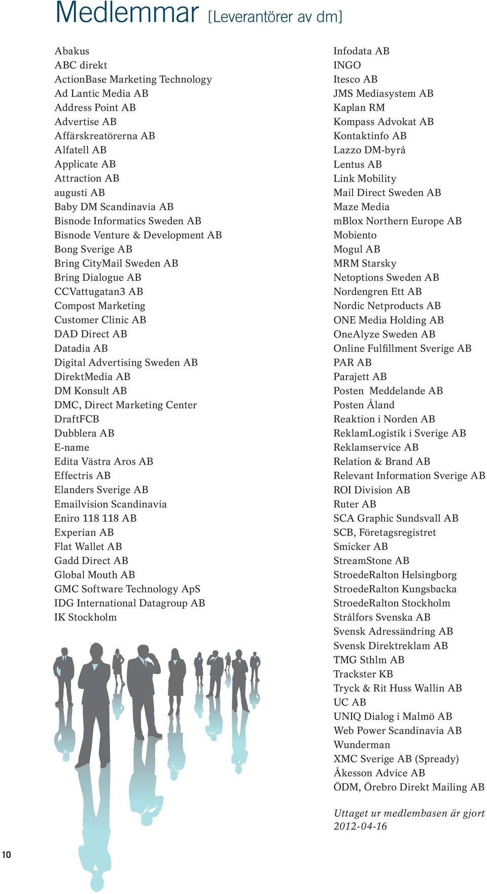 AB DAD Direct AB Datadia AB Digital Advertising Sweden AB DirektMedia AB DM Konsult AB DMC, Direct Marketing Center DraftFCB Dubblera AB E-name Edita Västra Aros AB Effectris AB Elanders Sverige AB