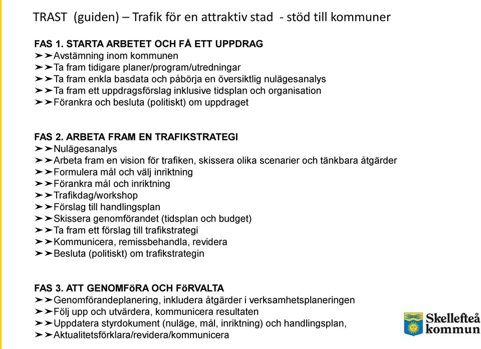 inklusive tidsplan och organisation Förankra och besluta (politiskt) om uppdraget FAS 2.