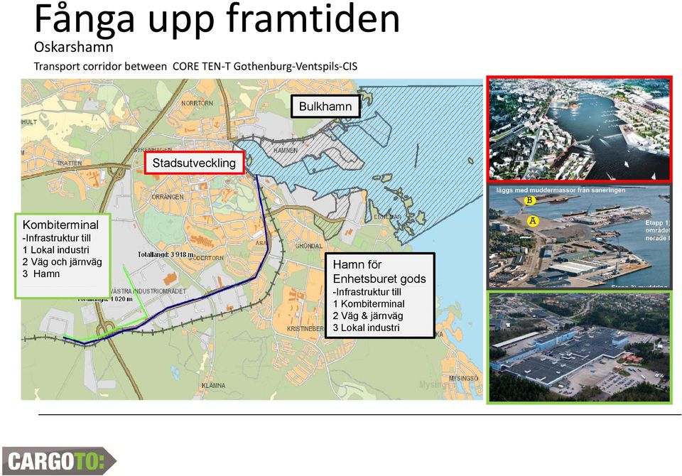 -Infrastruktur till 1 Lokal industri 2 Väg och järnväg 3 Hamn Hamn för
