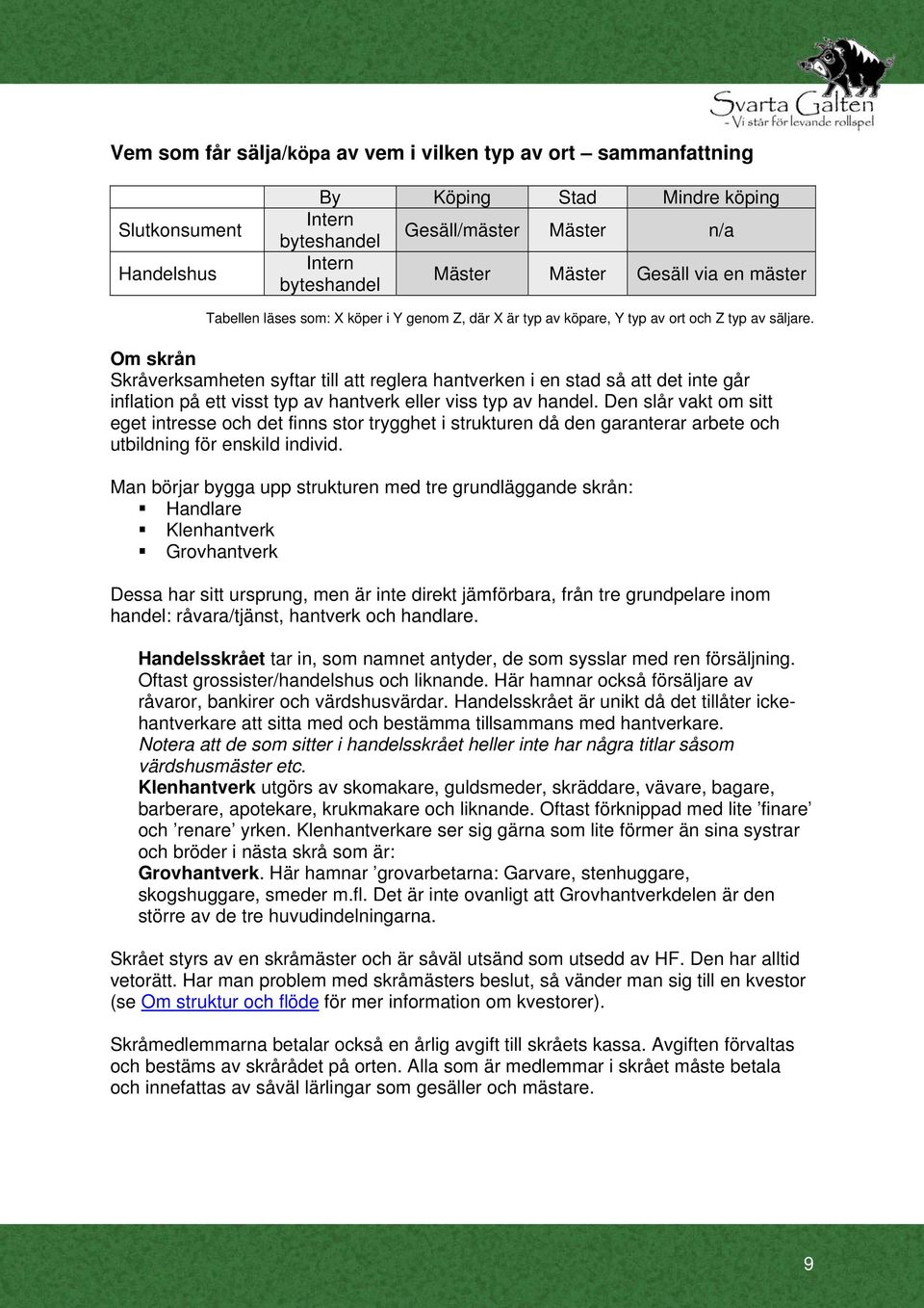 Om skrån Skråverksamheten syftar till att reglera hantverken i en stad så att det inte går inflation på ett visst typ av hantverk eller viss typ av handel.