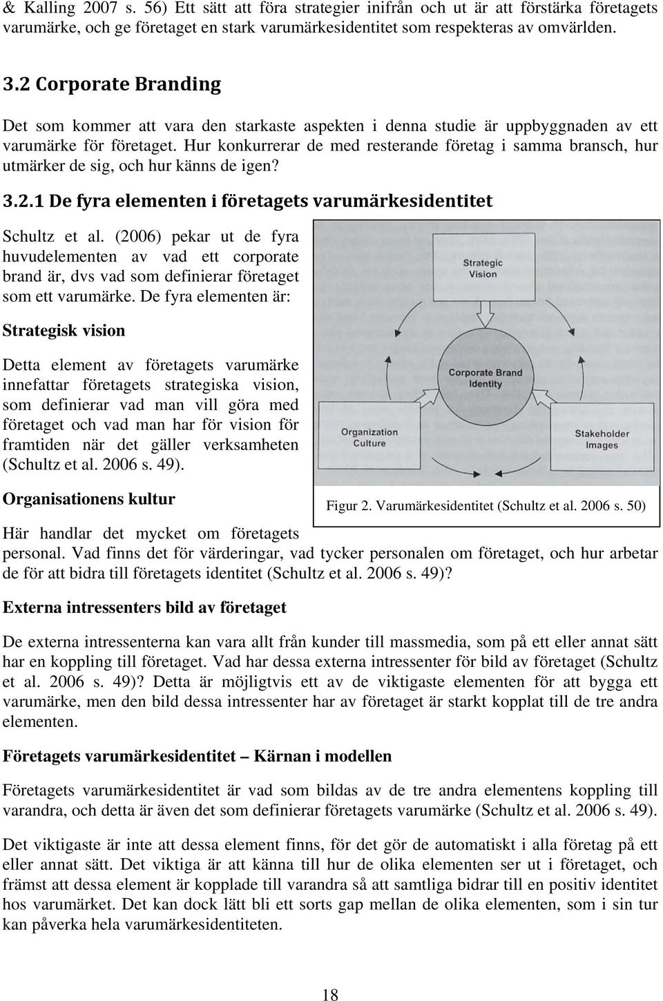Hur konkurrerar de med resterande företag i samma bransch, hur utmärker de sig, och hur känns de igen? 3.2.1 De fyra elementen i företagets varumärkesidentitet Schultz et al.