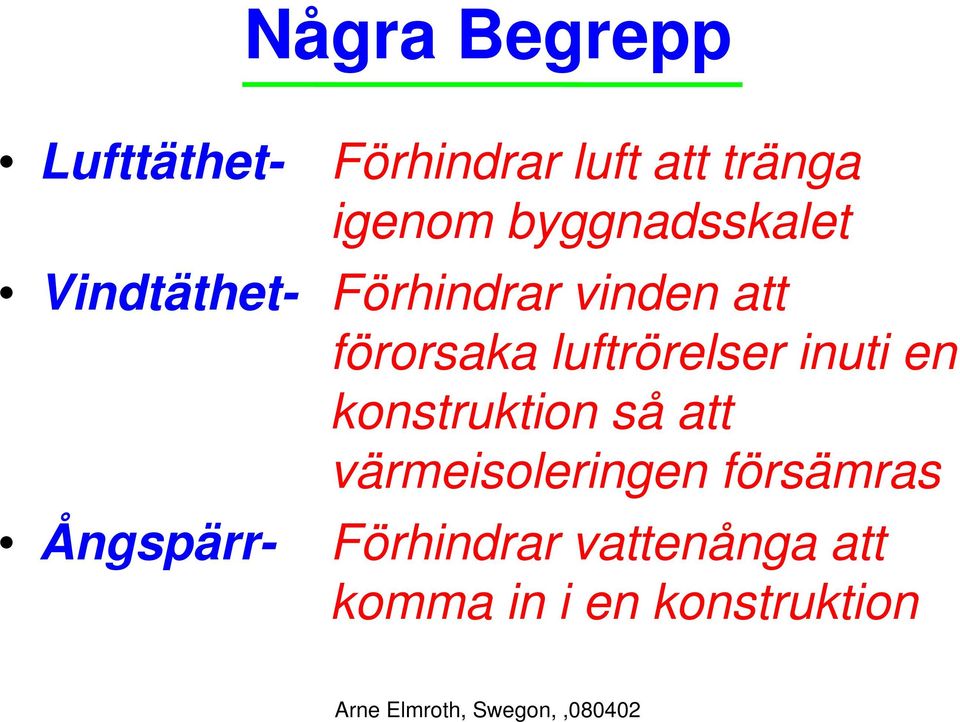 luftrörelser inuti en konstruktion så att värmeisoleringen