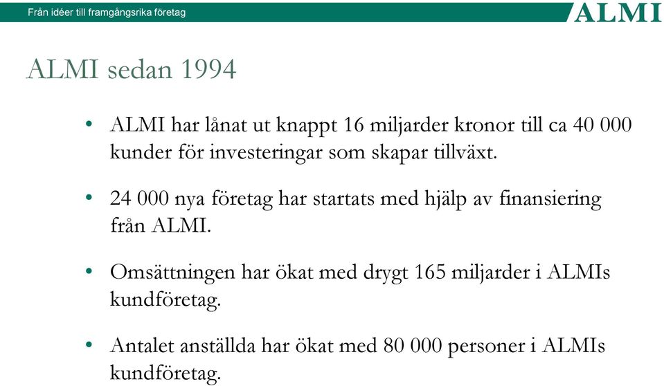 24 000 nya företag har startats med hjälp av finansiering från ALMI.