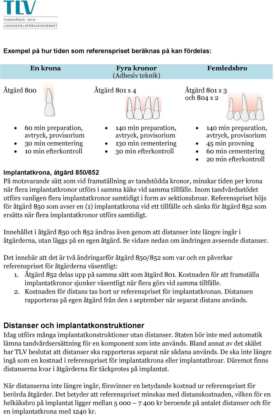 cementering 20 min efterkontroll Implantatkrona, åtgärd 850/852 På motsvarande sätt som vid framställning av tandstödda kronor, minskar tiden per krona när flera implantatkronor utförs i samma käke